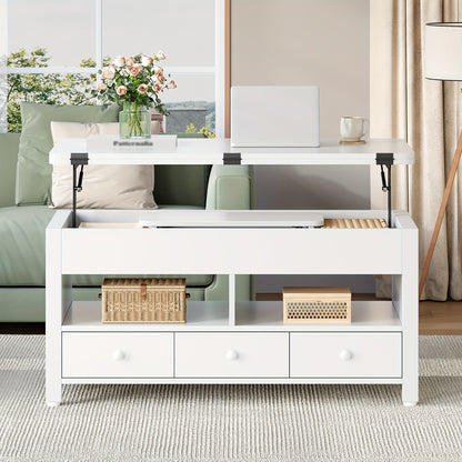 Salontafel – Verstelbare Tafel – Koffietafel – Woonkamertafel – Eettafel – Wit – Pneumatisch Hoogte Verstelbaar – Uitschuifbaar tot 100 × 100 cm