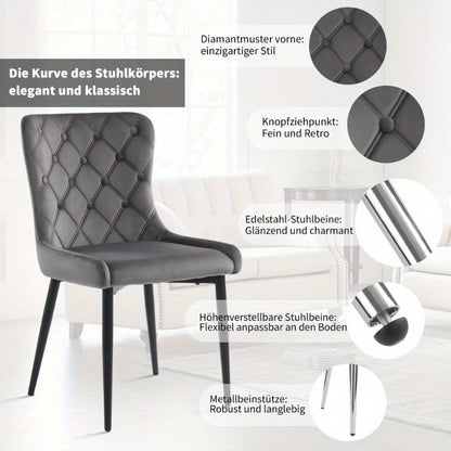Eetkamerstoelen – Keukenstoelen – Bureaustoelen – Stoelen Met Rugleuning – Velvet Gestoffeerde Stoel 2 Stuks – Ergonomisch Ontwerp – Zwarte Metalen Poten