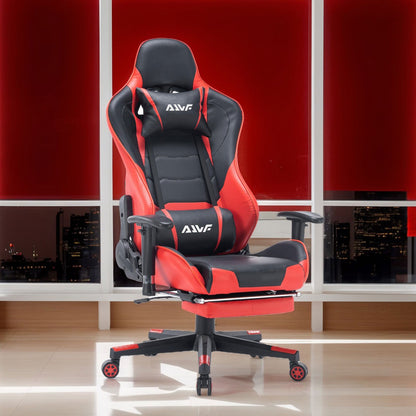 Gamestoel – Gaming Chair – Gaming Stoel – Bureaustoel – Game Stoel – Verstelbare Voetensteun – Ergonomische Rugleuning – PU Leer – Draaibaar – Met Armleuningen – Stevig Metalen Frame – Khaki/Wit