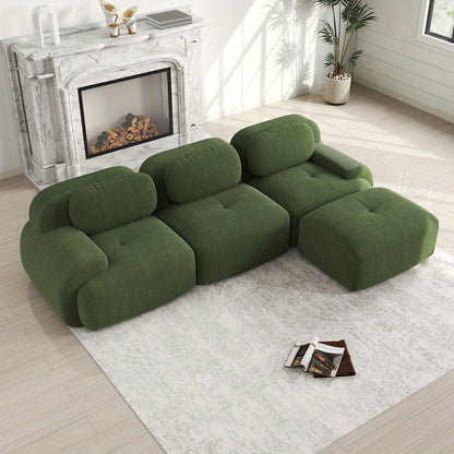 No Assembly Required Modular Sectional Sofa - Ergonomic Corduroy L-Shaped Couch with Pet-Friendly High-Stretch Green Fabric, Wide Armrests & Plush Cushions for & Bedroom, Easy-Clean Classic Design (No Wood Components)