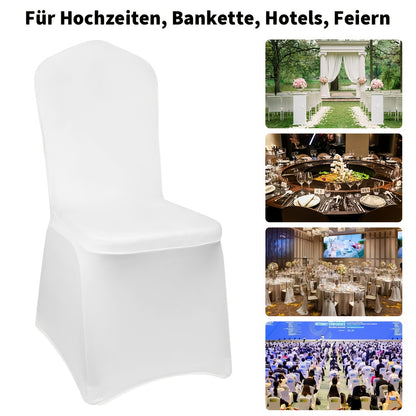 Set van 50/100 Stoelhoezen – Afneembare en Wasbare Witte Hoezen voor Eetkamerstoelen – Ideaal voor Hotels, Banketten, Keuken, Restaurant of Bruiloften