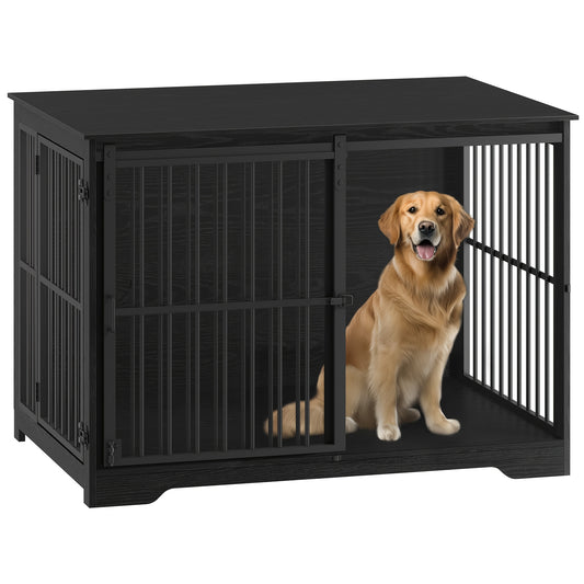 Hondenkennel – Hondenhok – Hondenbench – Hondenkooi – Binnenkennel – Met 2 Schuifdeuren – Geschikt Voor Honden Tot 100 Kg – Stevig Met Hout en Metaal – Modern Design 65x110x81 cm - QUORE
