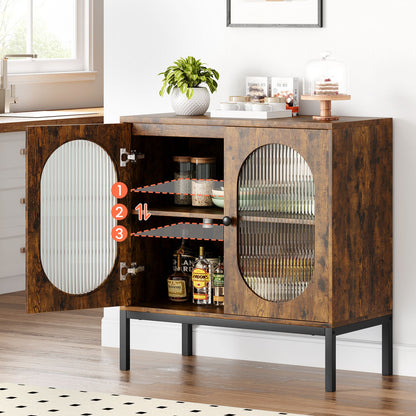 Buffetkast – Dressoir – Opbergkast – Kast – Sideboard – Retro Kleur – Verstelbare Planken – Hout en Rattan – 80x40x82 cm