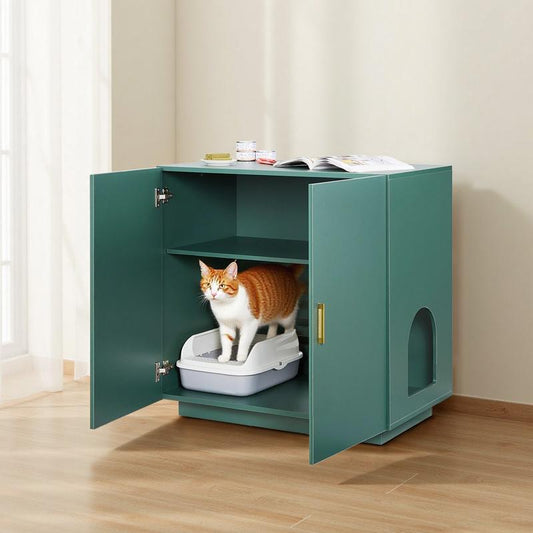 Large Modern Wooden Cat Litter Cabinet & House with Double Doors, Ventilation System & Side Table - Multi-Functional Cat Furniture with Storage, Fits Most Litter Boxes (800x500x790mm) for Cats - Space-Saving Design & Odor Control