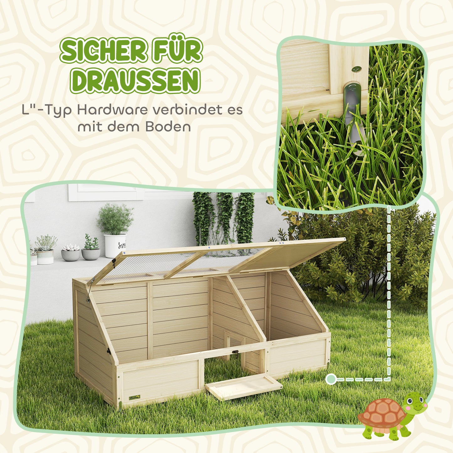 Schildpadbox – Schildpadhuis – Schildpaddenren – Buitenverblijf Schildpad – Schildpaddentuin – Natuurlijk Bodemontwerp – Stevig Dennenhout en Gegalvaniseerd Staal