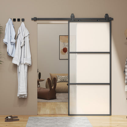 Schuifdeur – Schuifpaneel – Glazen Deur – Raumtebesparende Deur – Interieurdeur – Matglas – Zwart Stalen Frame – Soft-Close Mechanisme – Eenvoudige Montage