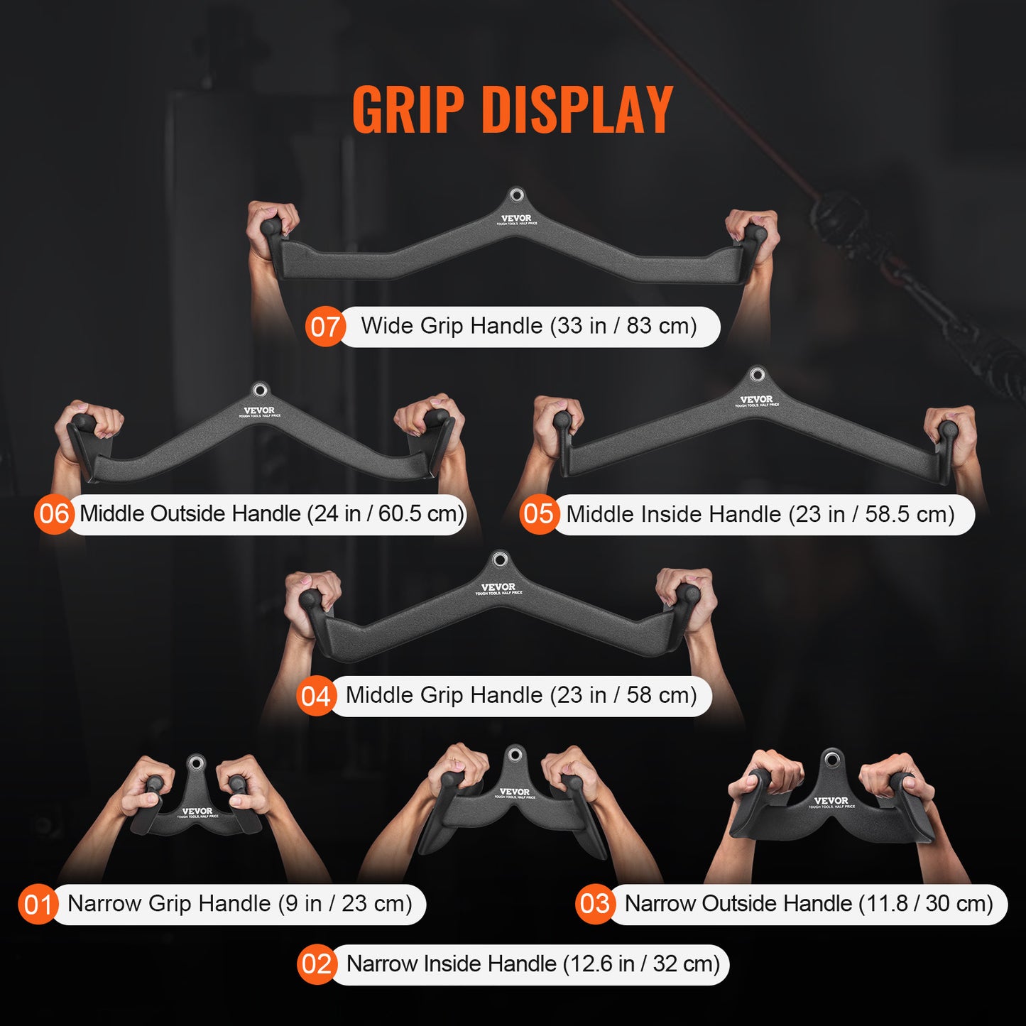 Pulldown Bar – Lat Bar – V-Bar – T-Bar – Kabelaccessoire – Zwart – Massief Stalen Stang – Antislip Ergonomische Grip