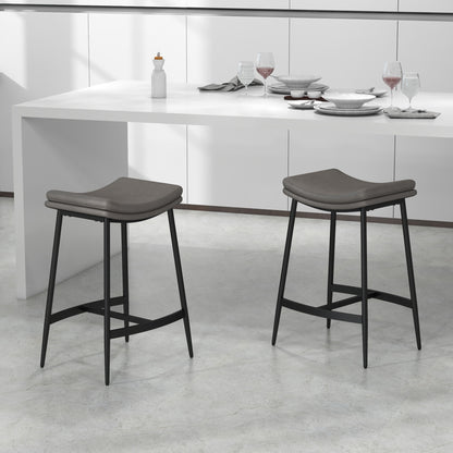 Barstoel – Barkruk – Keukenstoel – Barkruk – Zitkruk – Gestoffeerde Zitting – Stalen Frame – 120 Kg Belastbaar – Grijs – Set van 2
