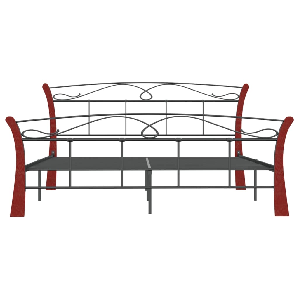 Bedframe – Bedframe Metalen Frame – Tweepersoonsbed – Bedombouw – Slaapbank – 120x200 cm – Gepoedercoat Staal – Donker Hout Accent