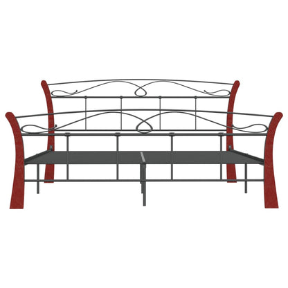 Bedframe – Bedframe Metalen Frame – Tweepersoonsbed – Bedombouw – Slaapbank – 120x200 cm – Gepoedercoat Staal – Donker Hout Accent