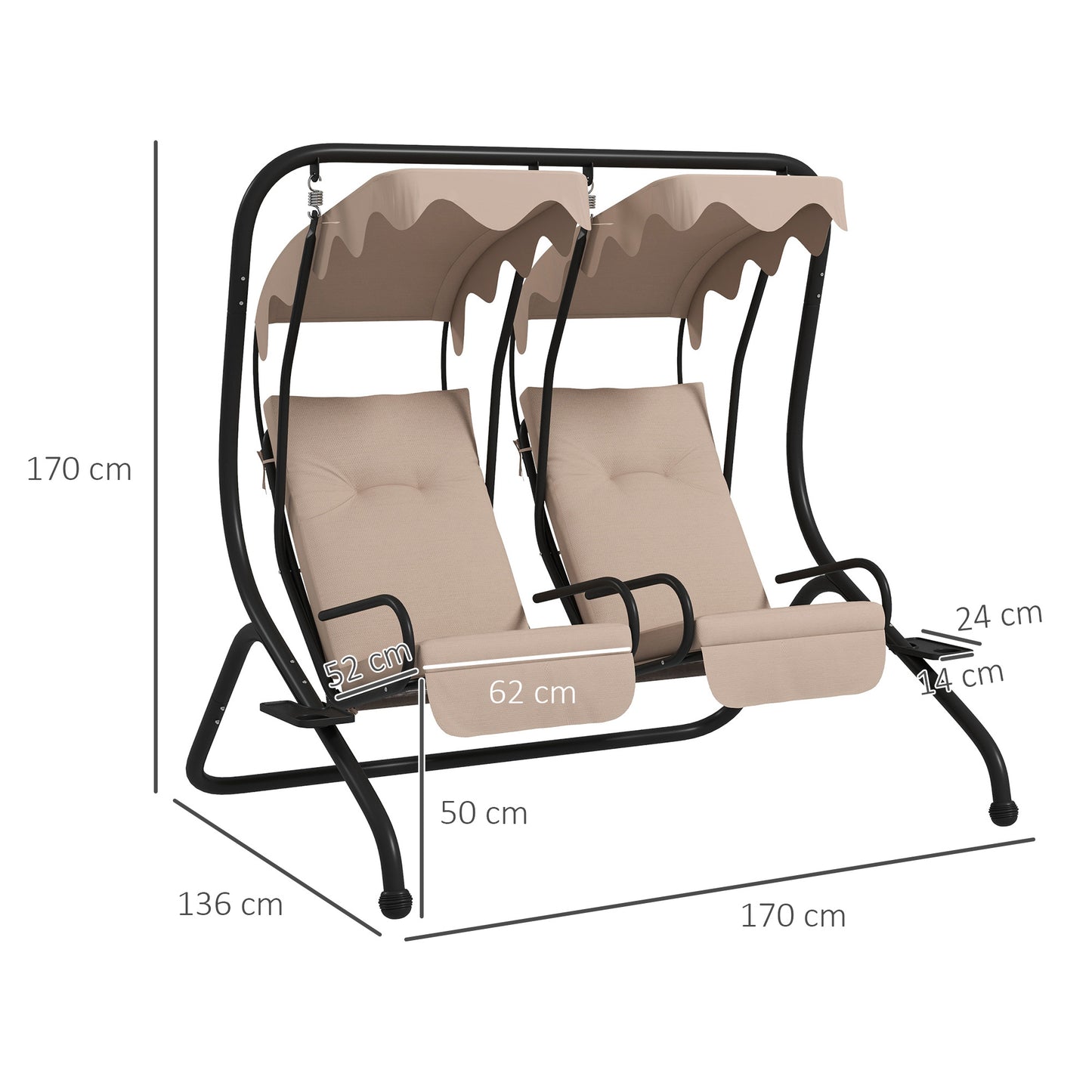 Tuin Schommel – Buitenschommel – Schommelbank – Balkon Schommel – Zonneluifel – Stalen Frame – Polyester Kussens