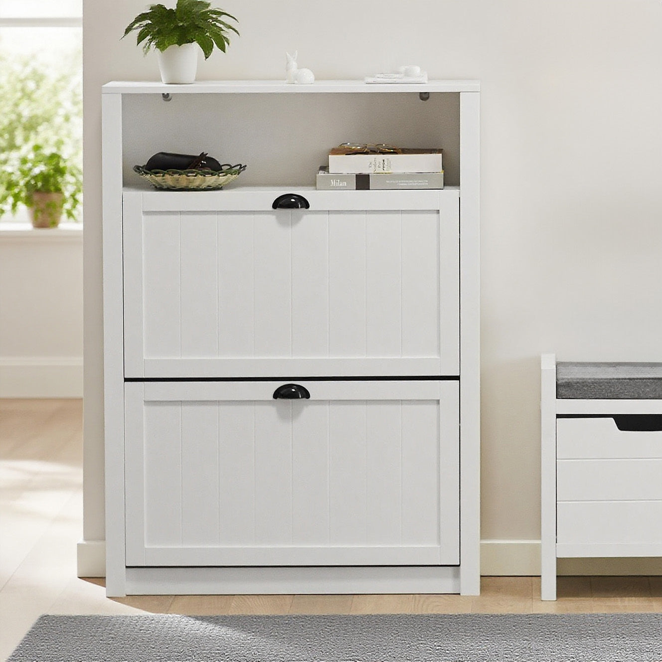 Schoenenkast – Schoenenrek – Schoenenopberger – Opbergkast – Halmeubel – Compact 80x24x110 cm – MDF Met 2 Laden En Extra Opbergruimte