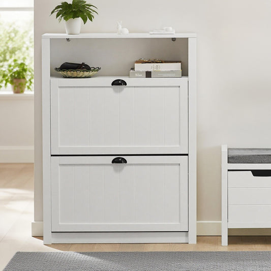 Schoenenkast – Schoenenrek – Schoenenopberger – Opbergkast – Halmeubel – Compact 80x24x110 cm – MDF Met 2 Laden En Extra Opbergruimte