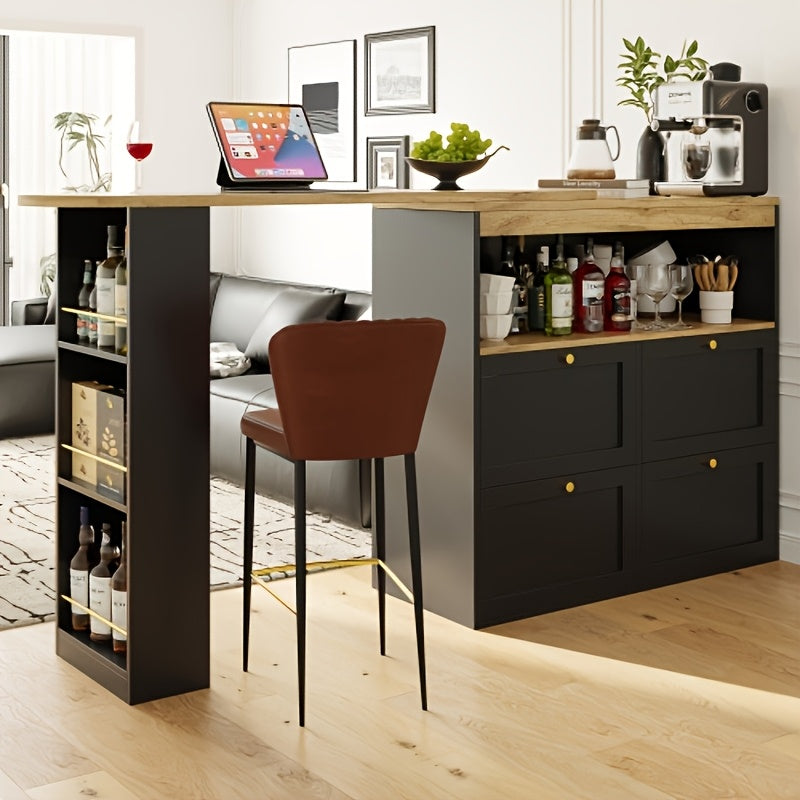 Keukeneiland – Keukenkast – Buffetkast – Keukentrolley – Eetkamerwagen – Modern Design – Duurzaam Niet-Hout – Veel Opbergruimte – Zwart – Compact & Robuust