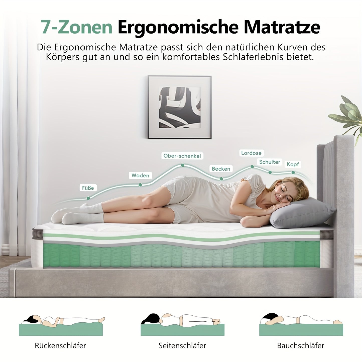 Matras – Pocketveringmatras – Spiraalmatras – Innerspring Matras – Slaapmatras – 140x200 cm – 7 Zones Pocketvering – Medium Stevig (H3)