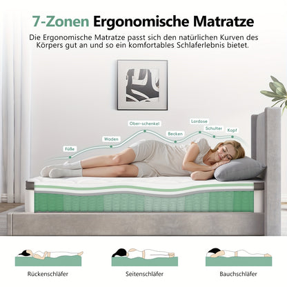 Matras – Pocketveringmatras – Spiraalmatras – Innerspring Matras – Slaapmatras – 140x200 cm – 7 Zones Pocketvering – Medium Stevig (H3)