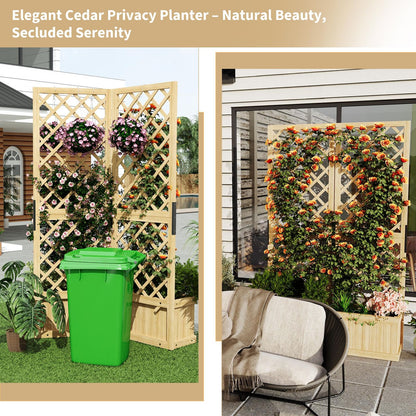 Houten Tuinscherm – Privacy Scherm – Tuinafscheiding – Tuinscherm Scharnierend – Buiten Scherm – 2 Schermen – Met Plantenbak – Afmetingen 104x25x165 cm – Gepolijst Hout Met Drainage