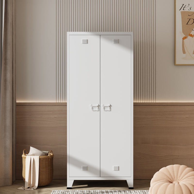 Stalen Kledingkast – Garderobekast – Kledingopberger – Kledingkast Met Deuren – Industrieel Design – Wit – 180x90x40 Cm – Ventilatieopeningen – Verstelbare Planken