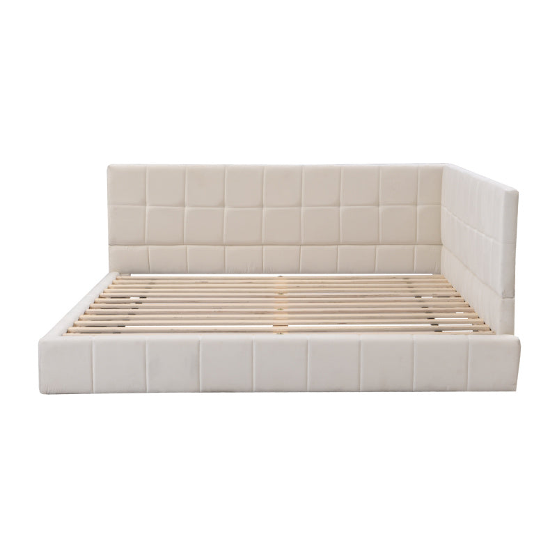 Upholstery bed sofa bed 140200 multifunction bed with slatted frame made of Light Beige -minded velvet stoff beige