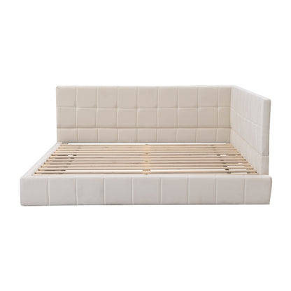 Upholstery bed sofa bed 140200 multifunction bed with slatted frame made of Light Beige -minded velvet stoff beige