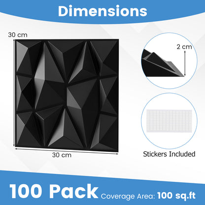 3D Wandpanelen – Decoratieve Muurpanelen – Muurdecoratie – PVC Panelen – Accentpanelen – Lichtgewicht & Waterbestendig – 30x30 cm – Set van 100 Stuks Zwart
