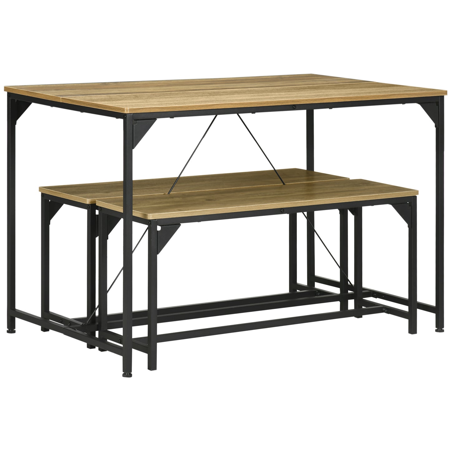Eettafelset – Tafel met Banken – Eettafel Bank – Keukentafelset – Industriële Eetset – Vintage Stijl – Ruimtebesparend Ontwerp – Gehard Staal & Houtlook