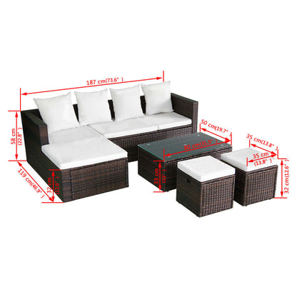 Loungeset – Tuinmeubelset – Loungeset Balkon – Loungeset Hoekbank – Loungeset Poly Rattan – Bruin – Weerbestendig PE Rattan – Uitneembare Wasbare Kussenhoezen