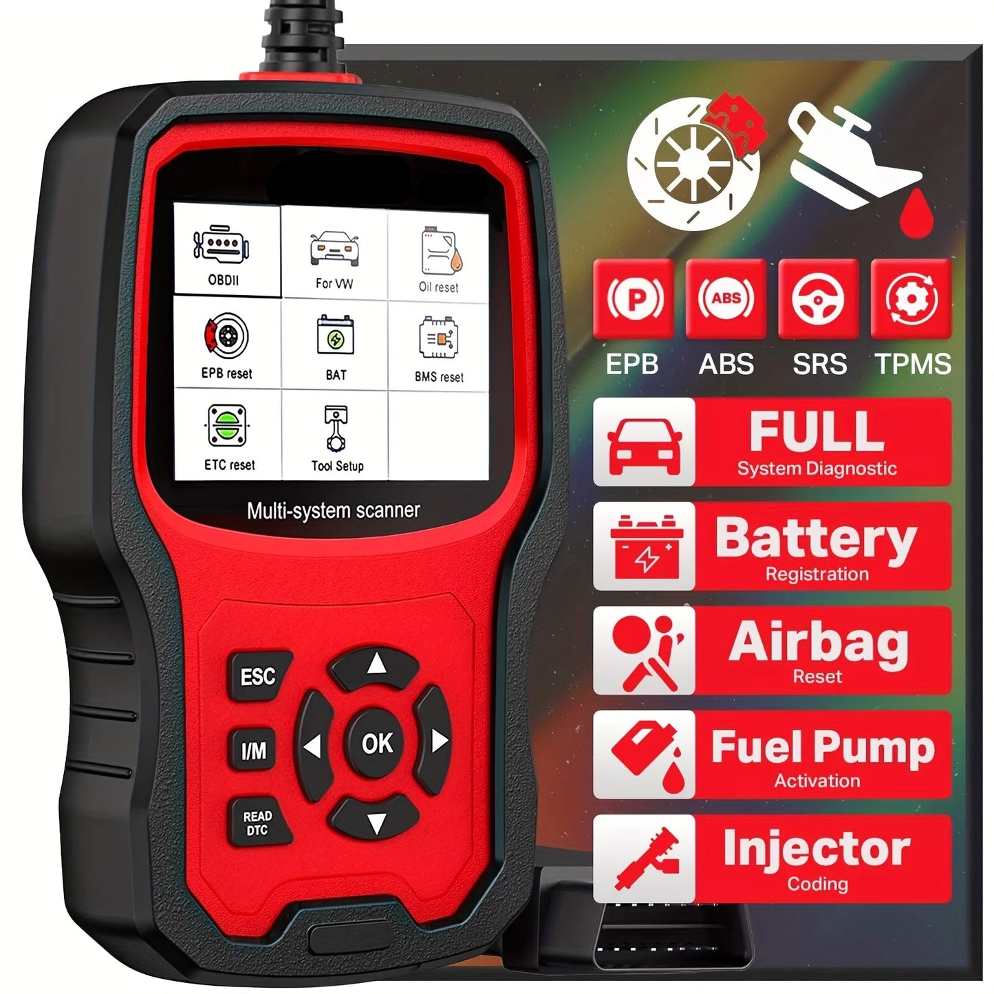 OBD2 Scanner – Autodiagnose Tool – Code Lezer – Uitleesapparaat – Diagnoseapparaat – Volledige Systeemdiagnose – 6 Resetfuncties