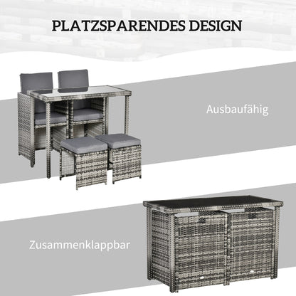 Tuinset – Diningset – Loungeset – Zitgroep – Buitenmeubelset – Polyrattan met Kussens – Compact Opbergbaar
