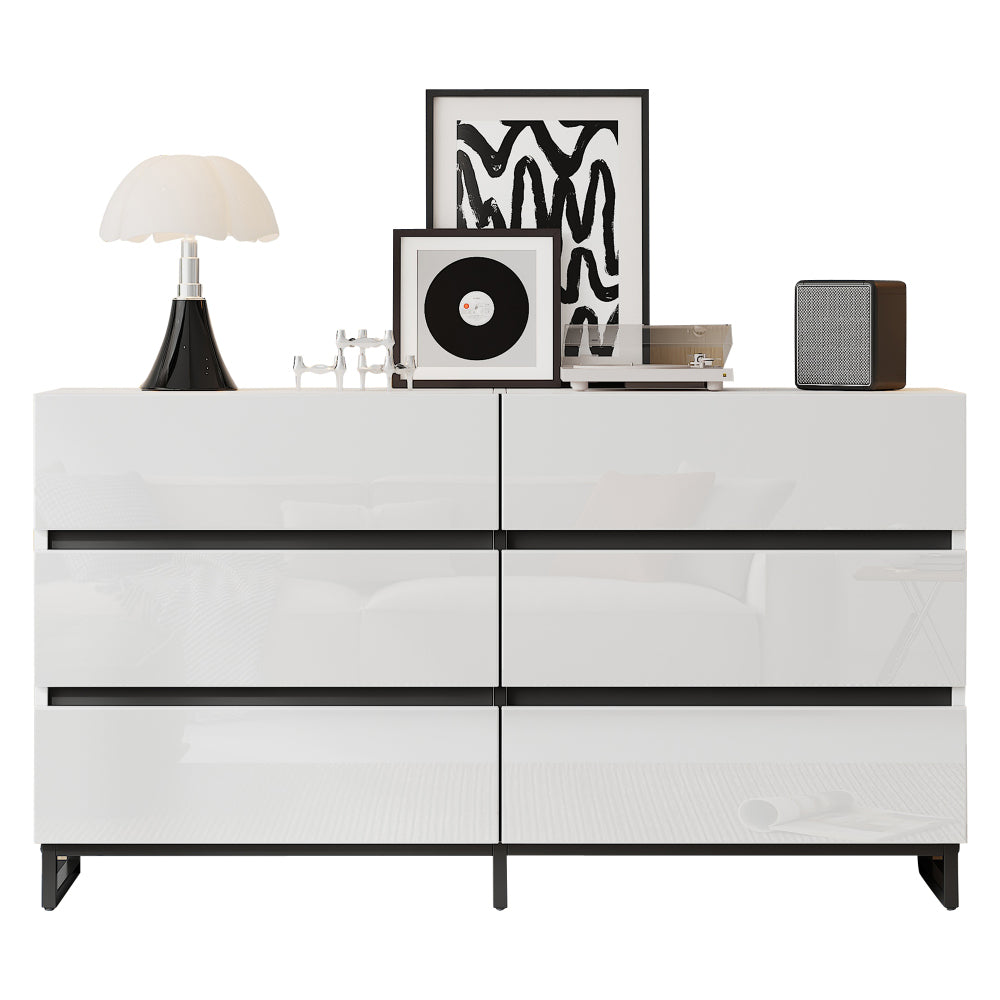 Kast – Opbergkast – Dressoir – Ladekast – Sideboard – Hoogglans Wit – 6 Lades – Metalen Poten – Ruime Opbergruimte – Stevige Constructie