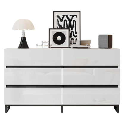 Kast – Opbergkast – Dressoir – Ladekast – Sideboard – Hoogglans Wit – 6 Lades – Metalen Poten – Ruime Opbergruimte – Stevige Constructie