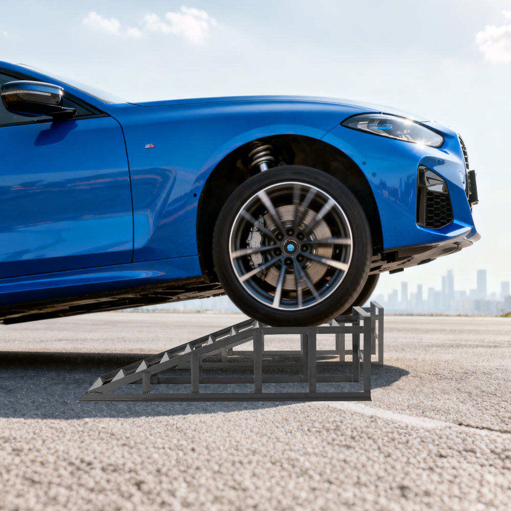 Two Height-Adjustable Car Ramps | 2000 kg Load Capacity, Heavy-Duty Iron Lifting Platform Kit, Suitable for Cars, SUVs, and Vans, Grey Non-Slip Loading Ramps