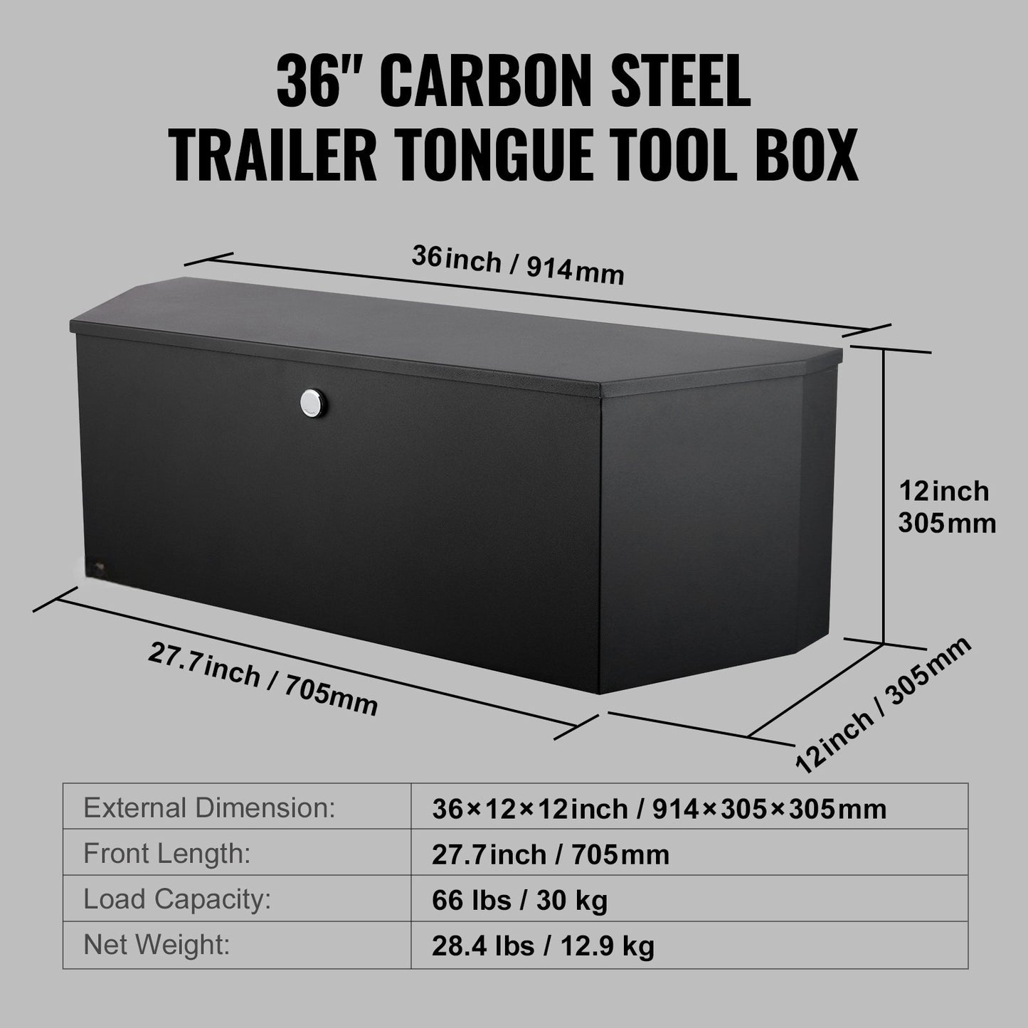 Aanhangerkist – Disselkist – Aanhangerbox – Gereedschapskist – Opbergbox – Carbon Stalen Behuizing – 90x30x30 cm Stevig