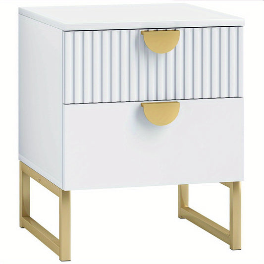 Nachtkastje – Nachtkast – Bijzettafel – Ladekast – Nachtkastje met Lade – Wit – Twee Laden – 40x40x50 cm – Goudkleurige Handgrepen