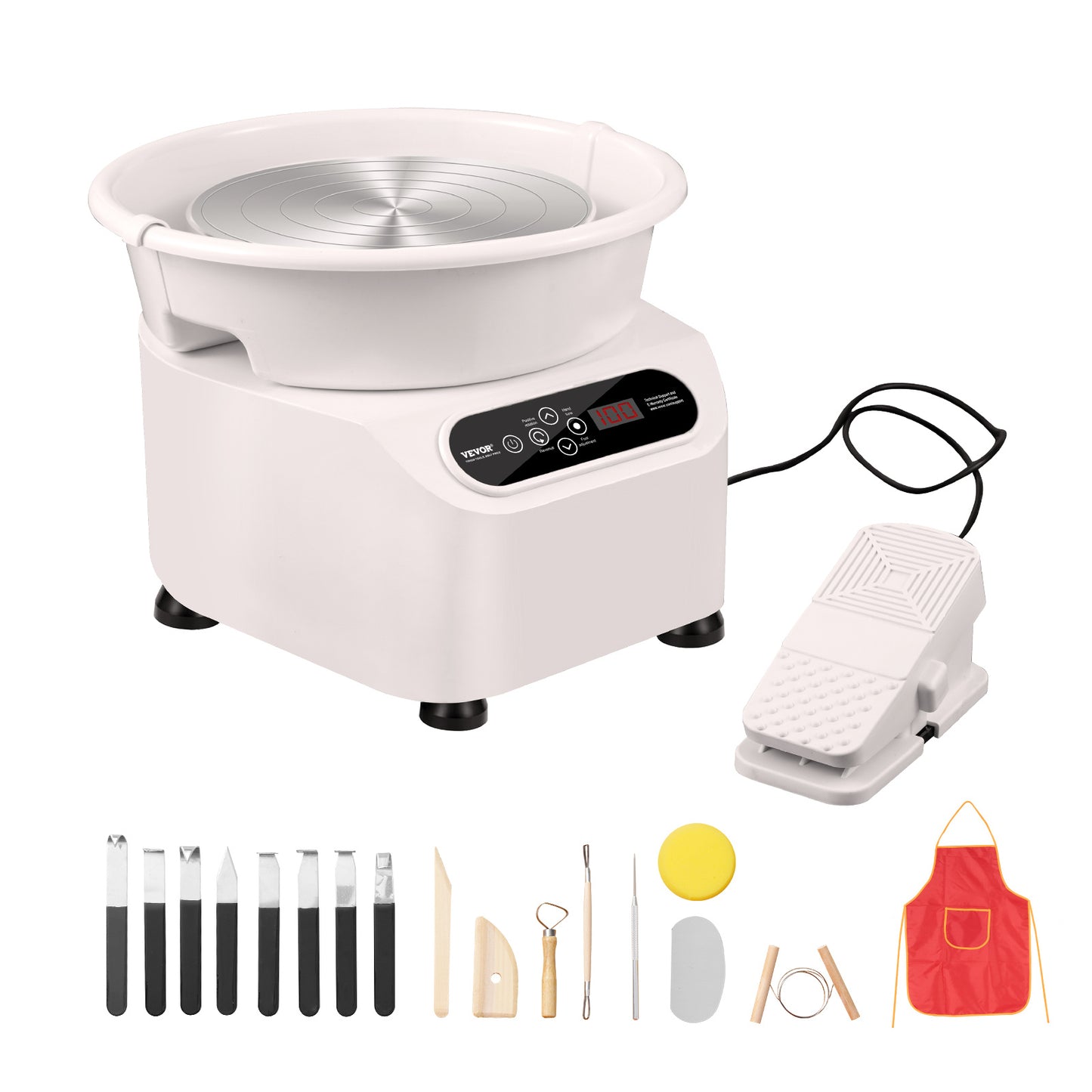 Draaibank Keramiek – Pottenbakkersschijf – Boetseerschijf – Pottenbakkersmachine – Keramiekschijf – 28 cm Schijf – 450W Elektrisch Met Voetpedaal & LCD Touchscreen