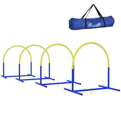 Agility Set Honden – Hondentraining – Behendigheidsset – Trainingsparcours – Agility Hindernissen – Blauw-Geel – 4 Boogbogen – Inclusief Draagtas – Compacte Afmetingen 88x64x95 cm