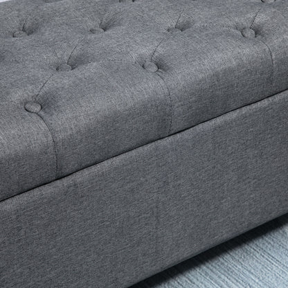 Opbergbank – Opbergbank – Zitelement – Bankje – Opbergkist – Donkergrijs – Linnenlook Bekleding – Stevige Houten Poten – 100 x 40 x 44 cm