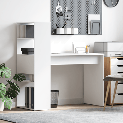 Bureau – Computertafel – Werkplek – Schrijftafel – Desk – Modern Compact Wit Bureau – Ruimtebesparend Met Open Opbergrek – Stevige MDF Houtconstructie 113x54x120 cm