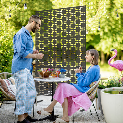 Tuinscherm – Privacyscherm – Balkonscherm – Windscherm – Afzetting – Zwart Metalen Geometrisch Patroon – 122x45x198 cm – Weerbestendig