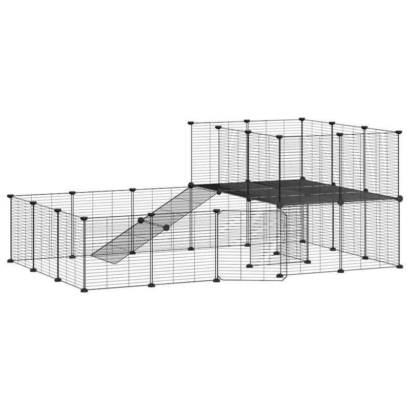 Dierenkooi – Huisdierenkooi – Ren – Konijnenkooi – Knaagdierkooi – 36 Panelen – Stevige Stalen Constructie – 35x35 cm Panelen – Met Zwarte Deur