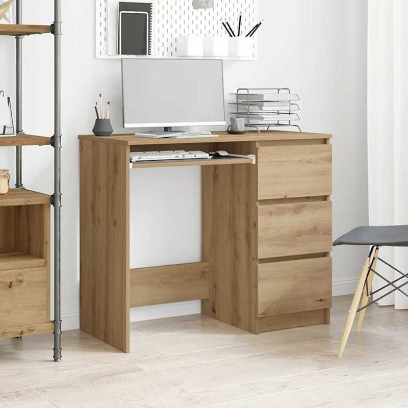 Modern Oak-Finish Composite Wood Desk - 90x45x76cm, Smooth & Moisture-Resistant, Anti-Warpage & Tear, Ideal for Home Office, Study, or Living Room, Stylish Minimalist Design with Storage Drawers, Desk Decor