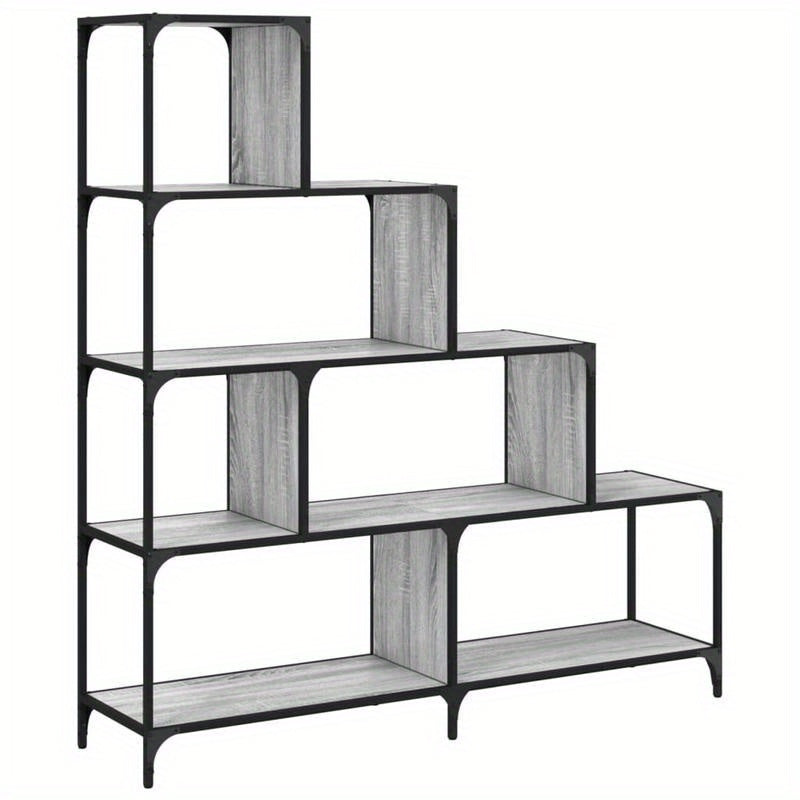 4-Tier Bookcase, 139x33.5x149cm, Treated Wood, Gray Sonoma, Vertical Shelves, Sturdy & Durable, Smooth Surface, Anti-Moisture, Anti-Warpage, Anti-Split, Perfect for Offices, Living Rooms, Bedrooms, Study Rooms, Standing Shelf