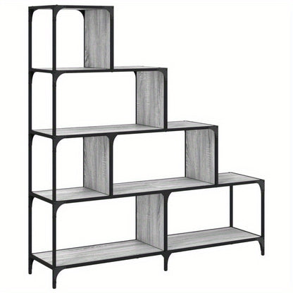 4-Tier Bookcase, 139x33.5x149cm, Treated Wood, Gray Sonoma, Vertical Shelves, Sturdy & Durable, Smooth Surface, Anti-Moisture, Anti-Warpage, Anti-Split, Perfect for Offices, Living Rooms, Bedrooms, Study Rooms, Standing Shelf