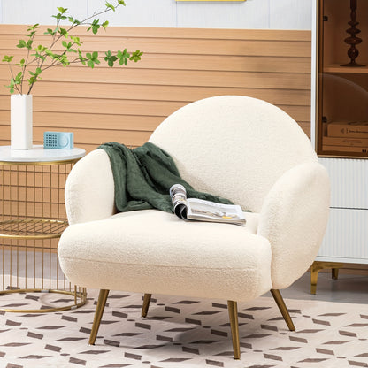 Sherpa Fauteuil – Zitzak Stoel – Teddy Bear Stoel – Leunstoel – Relaxstoel – Witte Fluffy Polyester Bekleding – Zwarte Metalen Poten – Ergonomisch Comfort – Modern Design