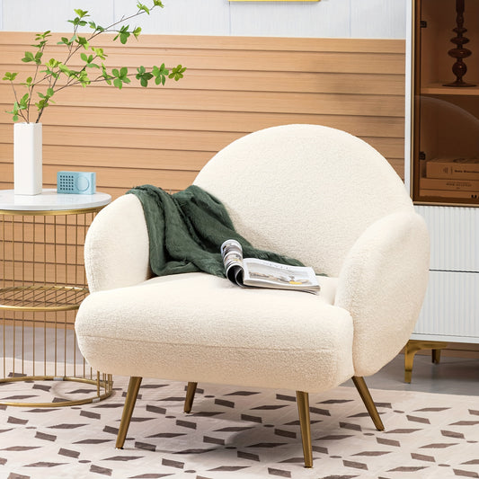 Sherpa Fauteuil – Zitzak Stoel – Teddy Bear Stoel – Leunstoel – Relaxstoel – Witte Fluffy Polyester Bekleding – Zwarte Metalen Poten – Ergonomisch Comfort – Modern Design