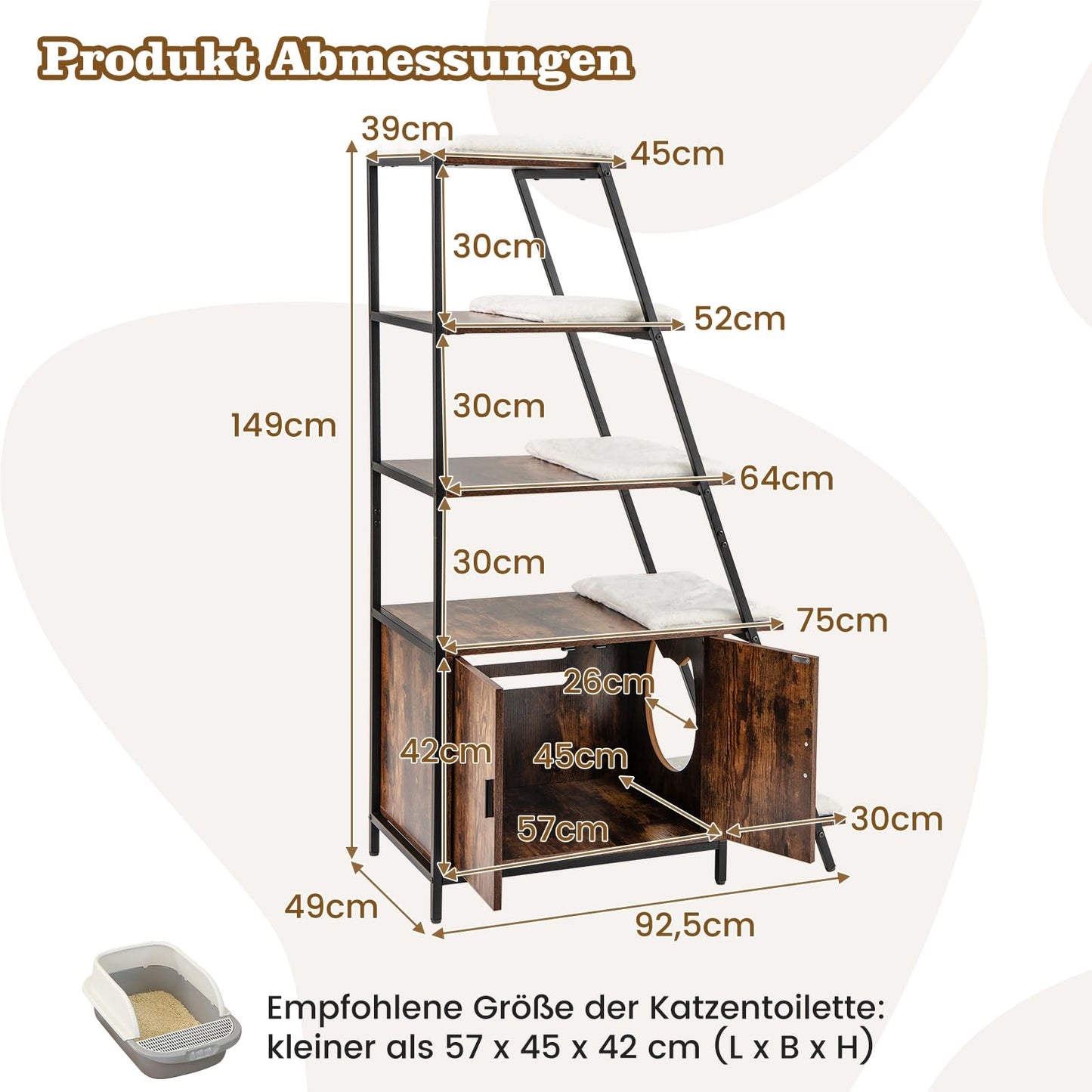 Kattenhuis – Kattenmeubel – Kattenkast – Kattenbakkast – Krabmeubel – Met Opbergruimte en Afneembare Wasbare Matten – Ventilatie en Anti-Kantel Veiligheid – Bruin
