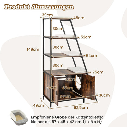 Kattenhuis – Kattenmeubel – Kattenkast – Kattenbakkast – Krabmeubel – Met Opbergruimte en Afneembare Wasbare Matten – Ventilatie en Anti-Kantel Veiligheid – Bruin