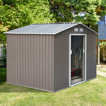 Outsunny Garden Shed 4.9m, Garden Cabin, Garden Storage, Dimensions 2.77L x 1.95W x 1.92H m, Sliding Door, Ventilation, Steel Sheet, Gray