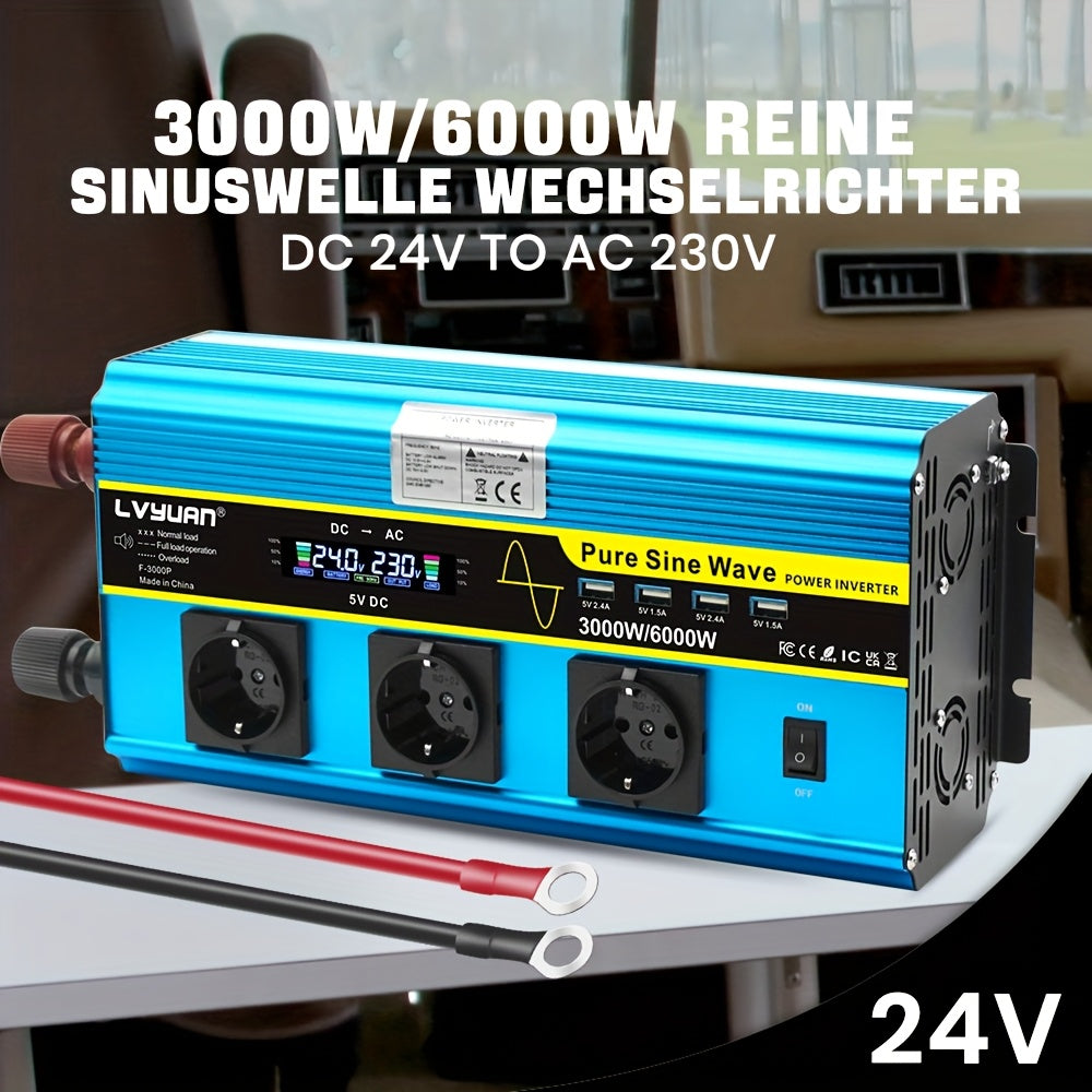 Omvormer – Spanningsomvormer – Stroomomzetter – Inverter – Converter – 3000W Vermogen – Zuivere Sinusgolf Uitgang – LCD Display & Afstandsbediening