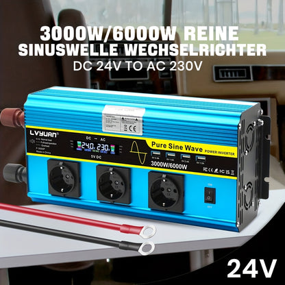 Omvormer – Spanningsomvormer – Stroomomzetter – Inverter – Converter – 3000W Vermogen – Zuivere Sinusgolf Uitgang – LCD Display & Afstandsbediening